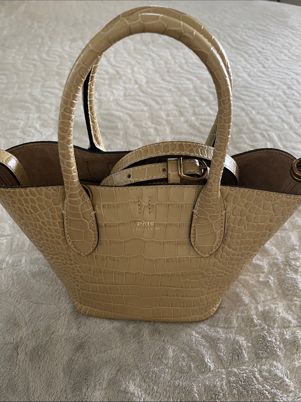 NEW Polo by Ralph Lauren Beige Croc-Embossed Bellport Tote